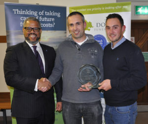 Nick Douch (left) from the sponsors, The Dorset Funeral Plan with Colin Randall and James Miller, assistant groundsmen at Wimborne CC who picked up the groundsman award. Head groundsman Chris Randall was absent