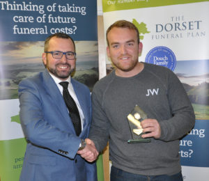 Shane Watson (left) from the sponsors, the Dorset Funeral Plan, Harry Paulley of Shillingstone II, Div 3 runners-up