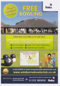 Wimborne bowls Club leaflets, Douch & Small