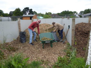 P1000086 04-07-17 Amanda and Craig Moore transporting supply of wood chippings to allotment plot