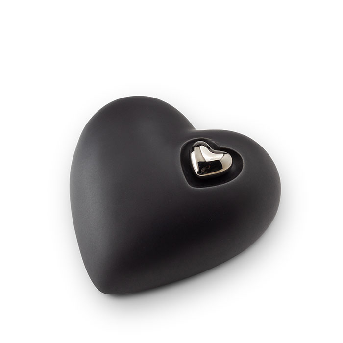 Medium Sized Black Ceramic Heart Shaped Urn For Ashes